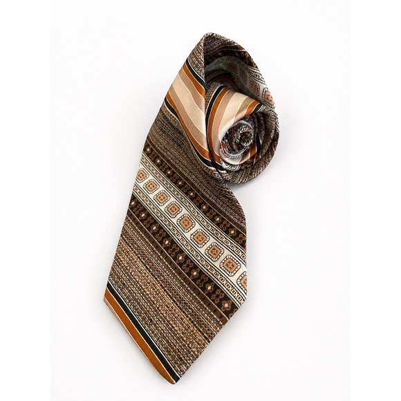 American Vintage Other - Vintage 1970s Geometric Necktie Wide Blade Brown Tan Mod Disco Era